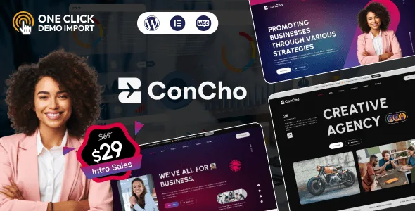 Concho business agency WordPress theme with Elementor compatibility and responsive design