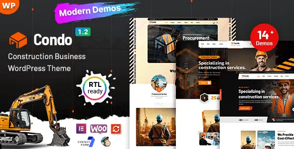 Condo construction WordPress theme with Elementor page builder for building and renovation business websites