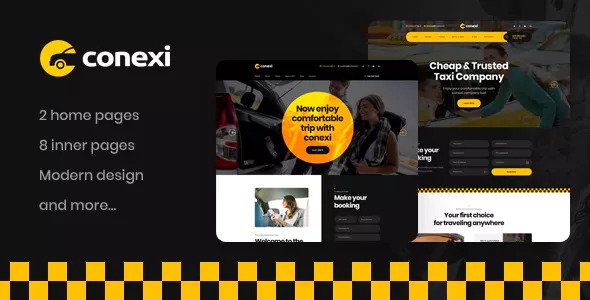 Conexi taxi booking HTML template interface on desktop and mobile devices