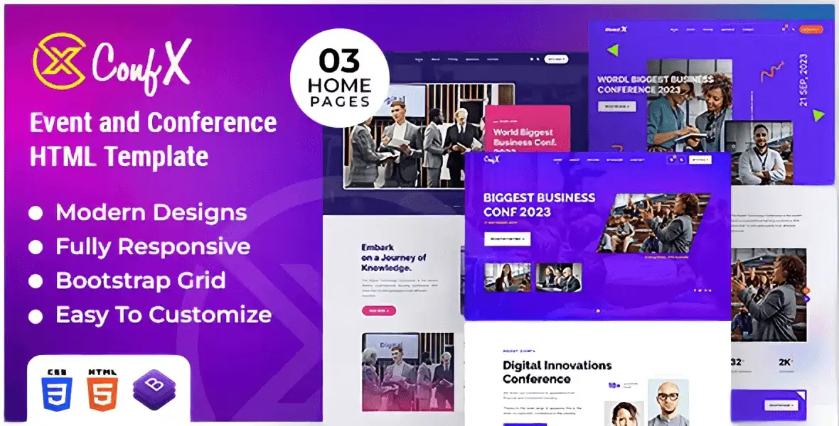 ConfX responsive conference and event HTML template showcasing event schedule and speaker profiles