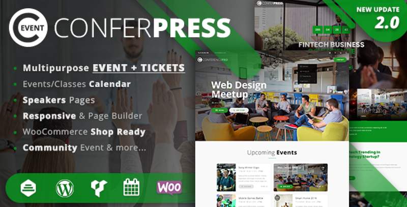 ConferPress multipurpose event tickets WordPress theme homepage preview