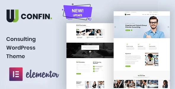 Confin consulting business WordPress theme with Elementor compatibility