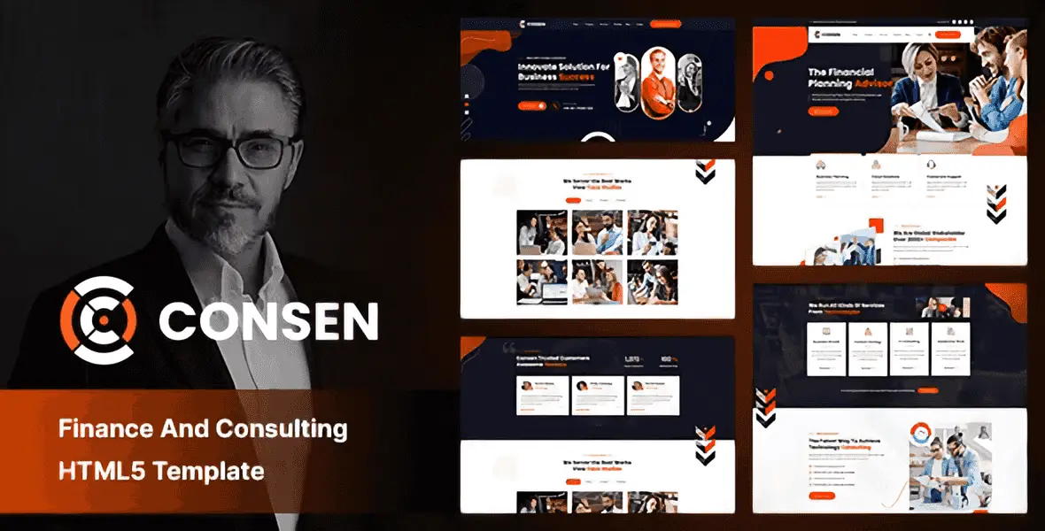 Consen finance and consulting HTML template homepage preview showing clean business design layout