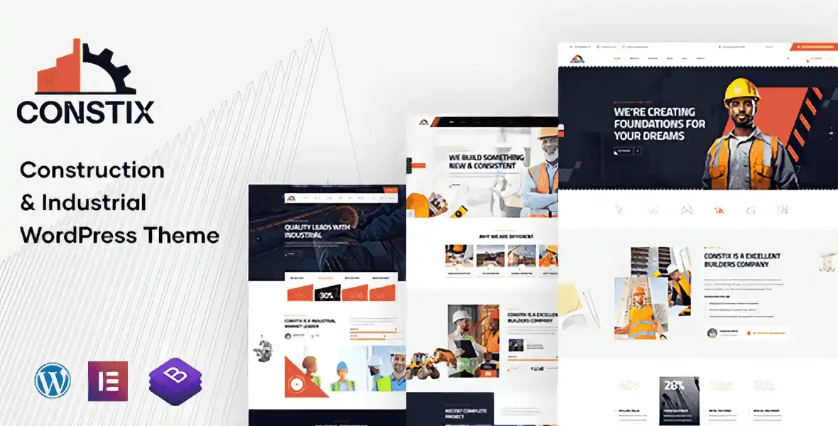 Constix construction WordPress theme homepage demo showing industrial project portfolio and service sections