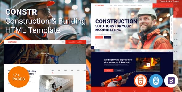 Constr construction and building HTML template preview