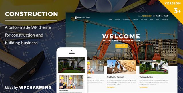 WP Construction WordPress theme homepage preview for building and construction businesses