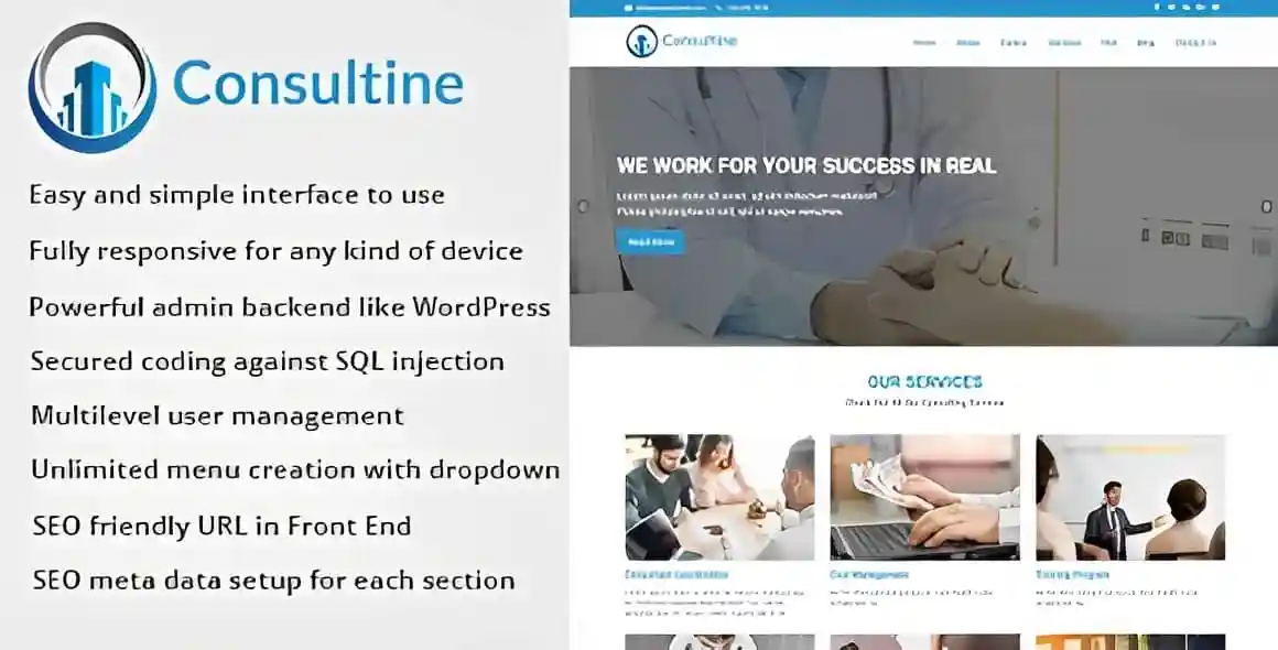 Consultine consulting business finance website CMS PHP script interface