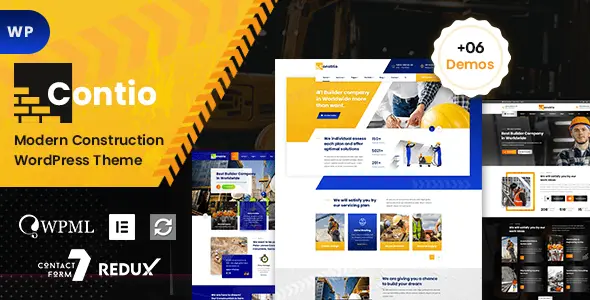 Contio construction WordPress theme with Elementor drag-and-drop builder