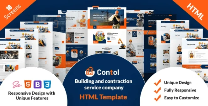 Contol construction HTML5 template showcasing modern website layout for contractors