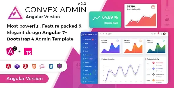 Convex Angular Bootstrap admin dashboard template preview showing responsive layout with charts and components