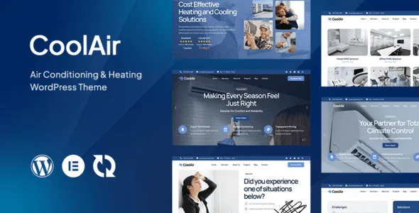 Coolair HVAC WordPress theme homepage preview with Elementor page builder