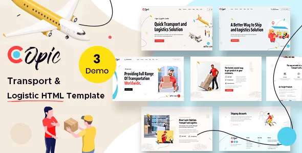 Copic logistics HTML template homepage preview for transportation and shipping websites