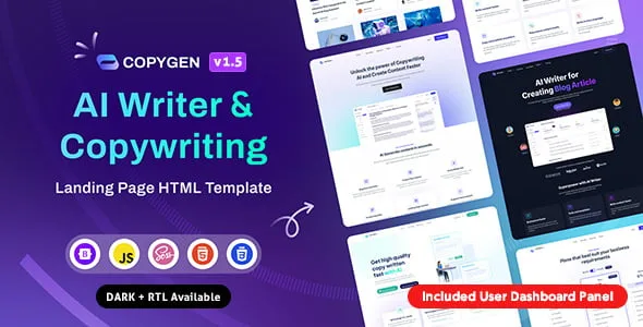 CopyGen AI content writing website template responsive homepage design