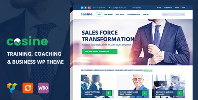 Cosine training coaching business WordPress theme with Elementor PRO and responsive design