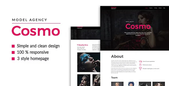 Cosmo modeling agency HTML5 template with modern clean design