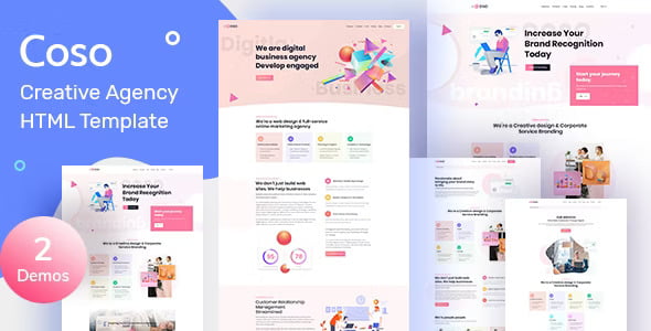 Coso creative agency HTML template homepage preview showing Bootstrap responsive design and Elementor PRO layout