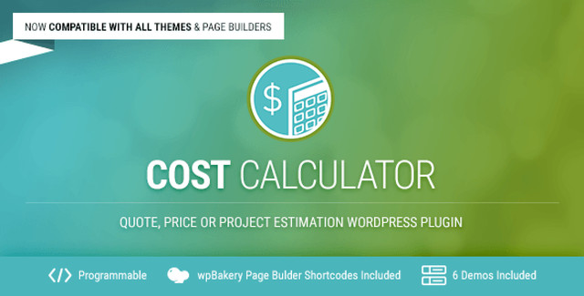 Cost Calculator WordPress plugin interface showing quote form with sliders and dropdown options