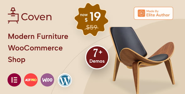 Coven WooCommerce furniture theme demo showing product grids and AJAX shopping interface