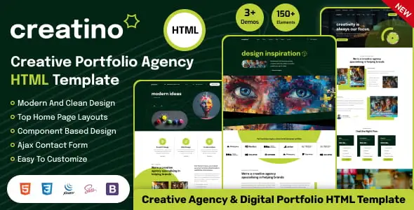 Creatino creative agency portfolio HTML template preview showing homepage layout and design elements