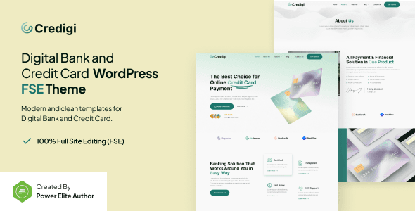 Credigi Fintech WordPress theme for digital banks and financial service websites