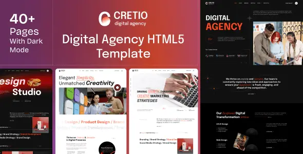 Cretio modern digital agency HTML template with responsive portfolio layout and fluid animations