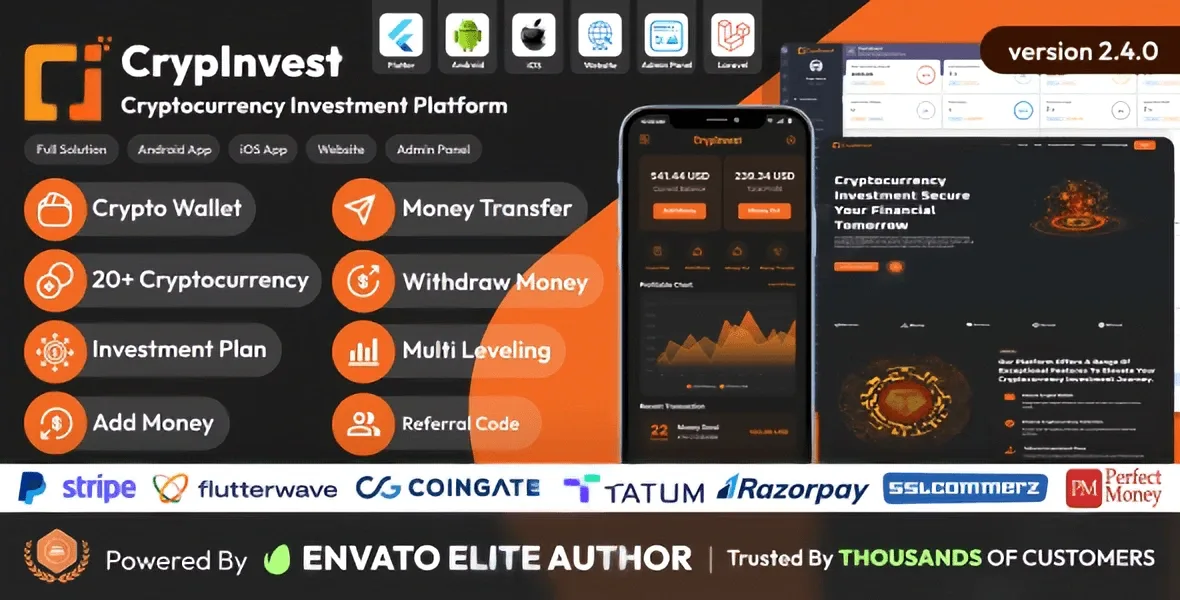 CrypInvest cryptocurrency investment platform PHP script dashboard with wallet and admin panel