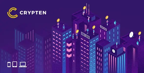 Crypten cryptocurrency and ICO HTML template preview with isometric vector illustrations