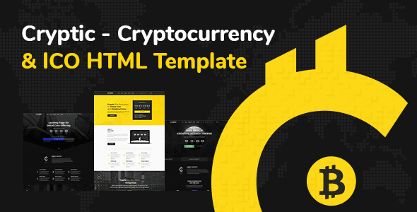 Cryptic crypto UI kit HTML template showcasing a professional cryptocurrency and ICO website design layout