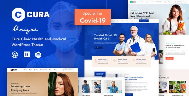 Cura Medical Clinic WordPress Theme homepage layout