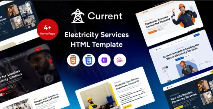 Current electricity services HTML template featuring a modern responsive layout designed for electrical business websites