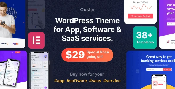 Custar software and app WordPress theme with Elementor page builder