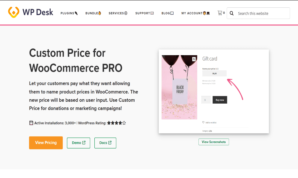 Custom Price for WooCommerce PRO plugin settings for pay what you want pricing