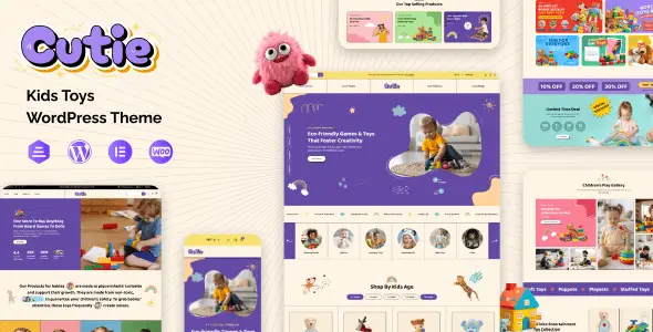Cutie kids store WordPress theme demo showcasing colorful children's clothing and toy store layout