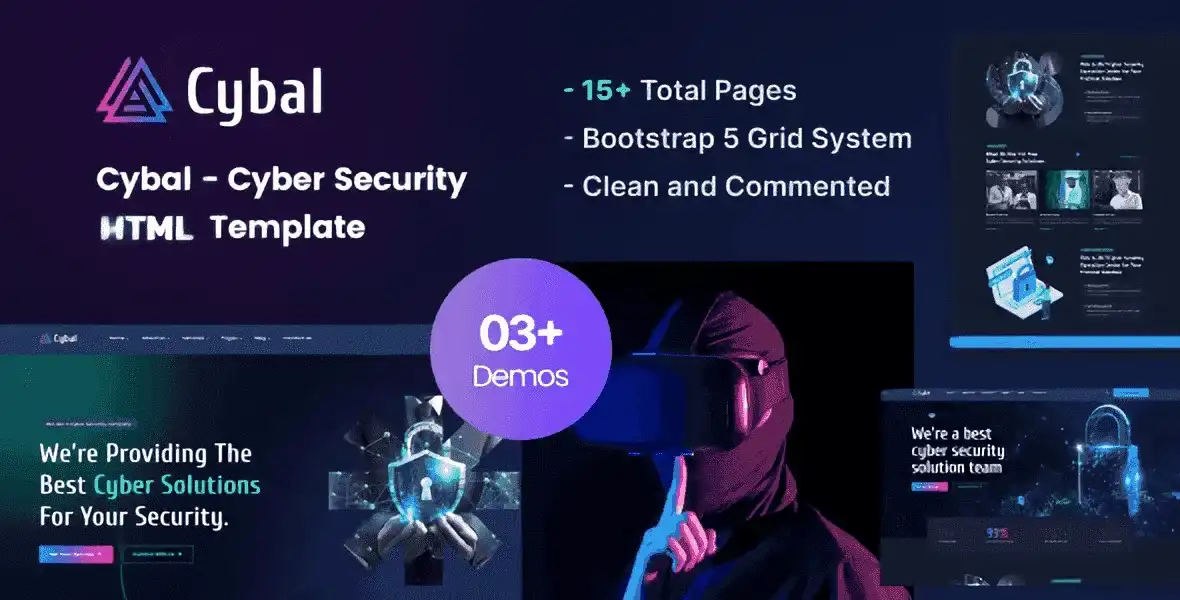 Cybal cybersecurity HTML template homepage preview showing professional security business design with Elementor PRO