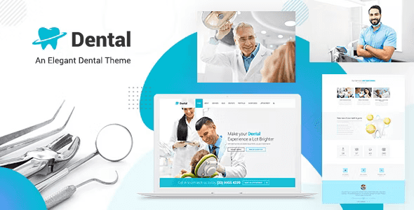 Dental Clinic WordPress Theme preview showing dentist website layout for dental practices and medical clinics