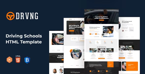 DRVNG driving school HTML template responsive website design for driving education centers