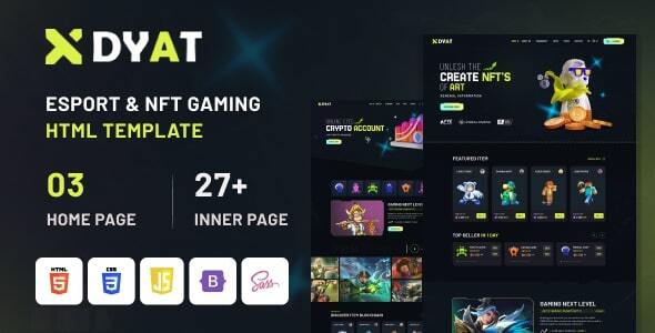 DYAT esports gaming NFT HTML template with modern layout