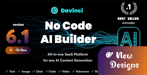 OpenAI Davinci SaaS Platform dashboard showing AI writing assistant and DALL-E image generator interface