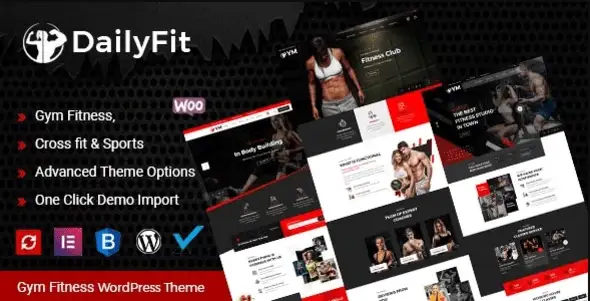 DailyFit fitness WordPress theme showcasing gym and yoga studio website layouts