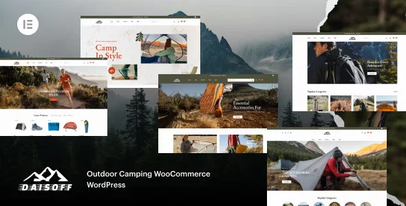 Daisoff outdoor camping WooCommerce WordPress theme homepage preview with product categories and banner slider