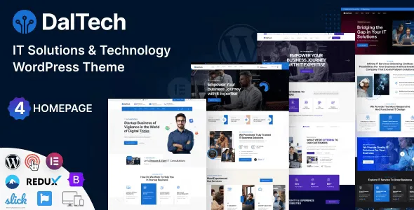 Daltech IT solutions and technology WordPress theme with multiple homepage demos