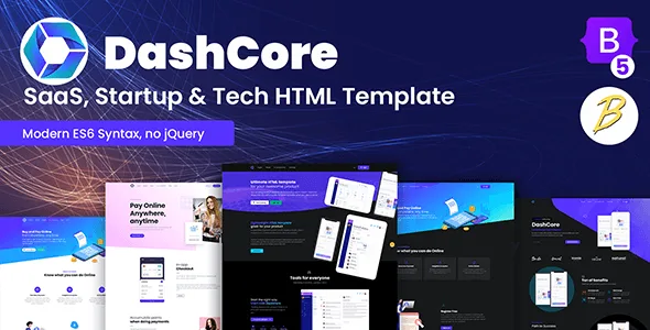 DashCore SaaS HTML template dashboard preview on desktop and mobile