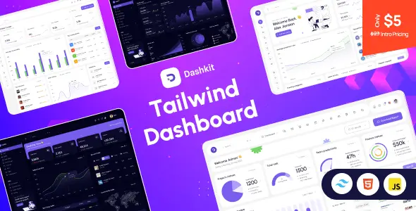 Dashkit Tailwind CSS admin dashboard template showing responsive UI components and layout