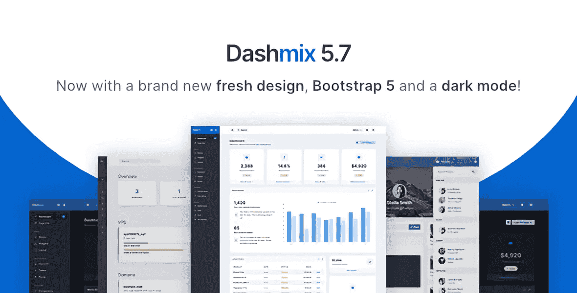 Dashmix Bootstrap 5 admin dashboard template with dark mode interface