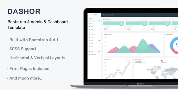 Dashor responsive admin dashboard template with clean flat design and modular layout