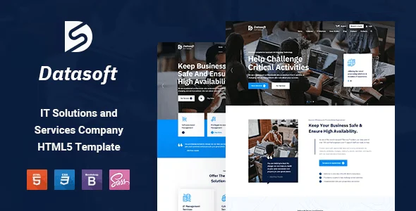Datasoft IT Solutions HTML5 template homepage preview showing professional technology business layout with service sections and modern design