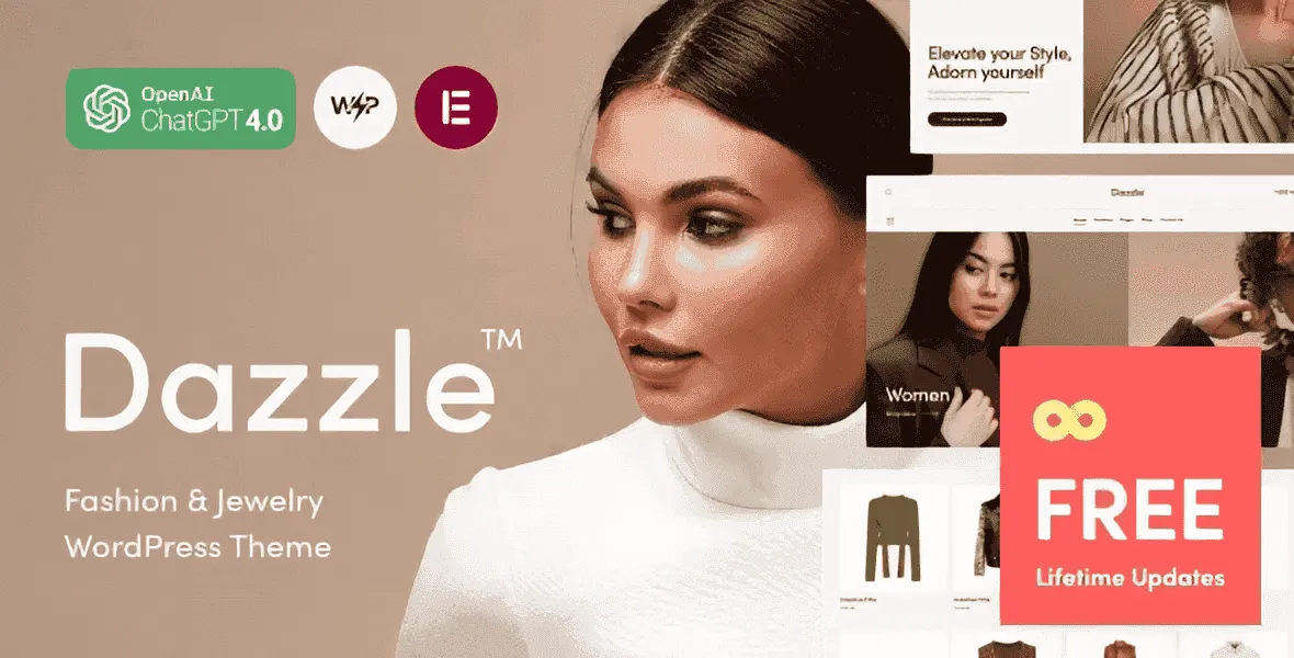 Dazzle fashion and jewelry WordPress theme preview for Elementor
