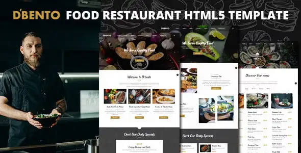 Dbento restaurant HTML5 template preview showcasing responsive Bootstrap 4 design