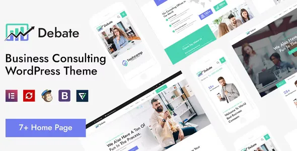 Debate business consulting WordPress theme demo showcasing professional Elementor-built website layouts