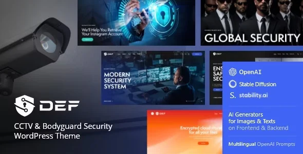 Def CCTV security WordPress theme homepage with minimalist design